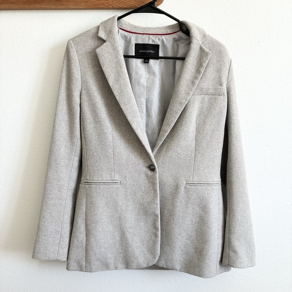 Banana Republic Wool Blend Boyfriend Blazer Button Jacket Gray Beige Womens 6
